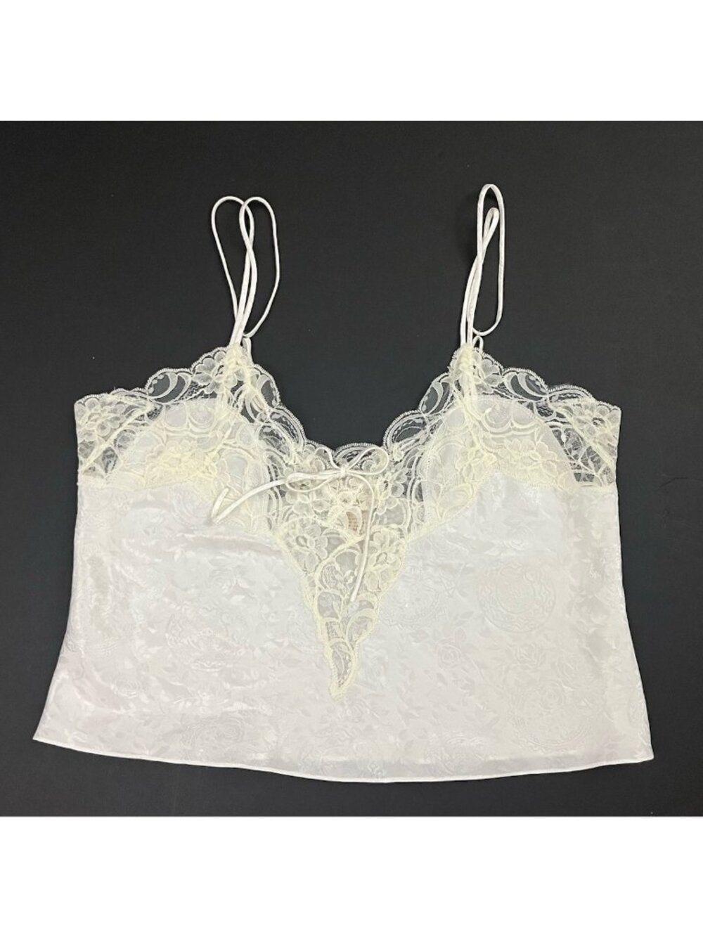 Victoria's Secret Women's M Cami Camisole Satin Brocade Crop Lace Trim